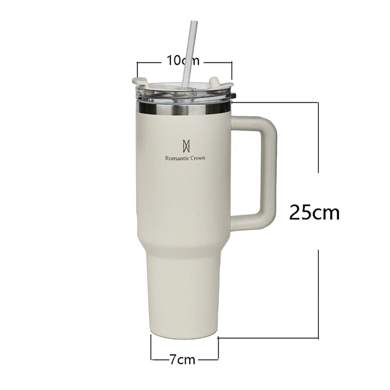 Copo Térmico ROMANTIC CROWN 40OZ – Aço Inoxidável 304, Isolamento a Vácuo e Canudo