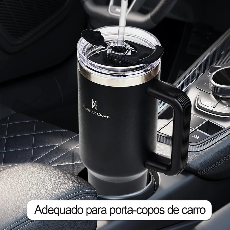 Copo Térmico ROMANTIC CROWN 40OZ – Aço Inoxidável 304, Isolamento a Vácuo e Canudo